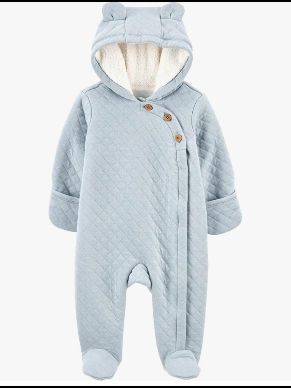 Carter's Baby Quilted Pram Snowsuit 3 Months Blue Hooded Bunting Sherpa Lined